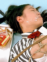 Cute fast food waitress gets all tied up with work